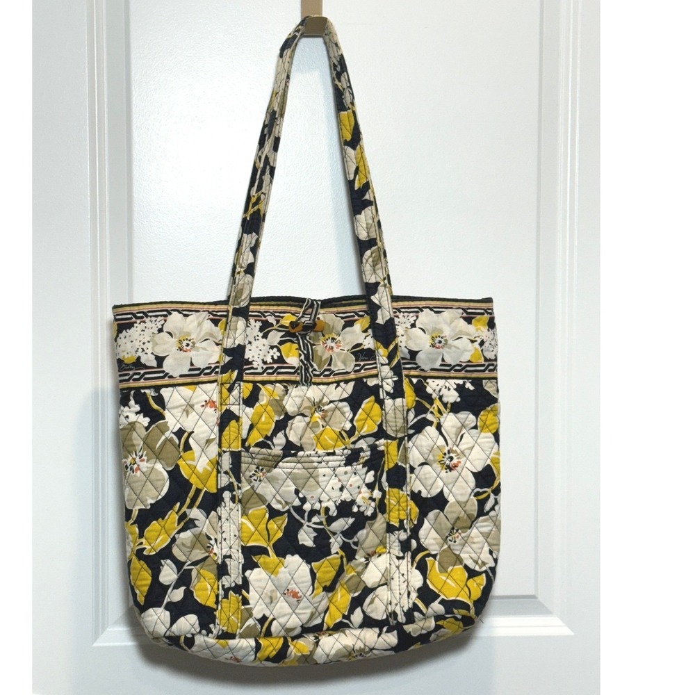 Vera Bradley Quilted Tote Bag Floral Print Yellow White Black Shoulder Bag